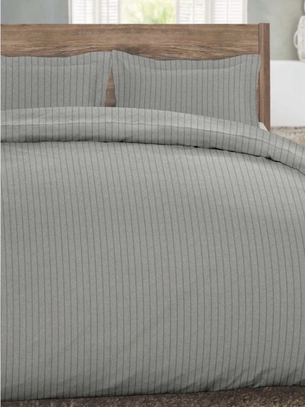 Gray German Cotton Flannel Duvet Cover and Two Shams